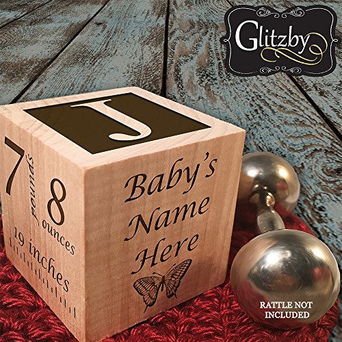 Baby Block Gift for Newborn Boy or Girl - Personalized Birth Announcement Wood Wooden Block New Baby Gifts Custom Item by Glitzby - WoodArtSupply