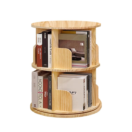 EQWZUPD Rotating Bookshelf Tower with Mortise and Tenon Design – 2/3/4/5 Tier Spinning Bookcase Organizer, Round Wood Book Shelf for Kids & Adults, Natural Wood Finish 2 Tier EQWZUPD