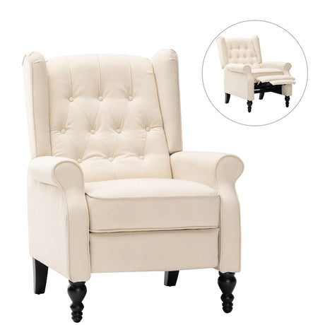 TXIWVER Recliner Wingback Chair Modern Linen Fabric Push Back Recliner Chairs Linen Fabric Single Sofa Lounge Chair Manual Recliner Chai for Adults Living Room Bedroom (Beige) TXIWVER
