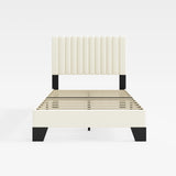 AILUNWALL Twin Size Bed Frame, Velvet Upholstered Platform Bed with Adjustable Tufted Headboard, Sturdy Frame and Slats, No Noiseless, No Box Spring Required, Easy Assembly, Beige AILUNWALL