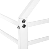 AEMSOFK Twin Over Twin Metal Floor Bunk Bed with Slide,Metal Junior House Twin Size House Bunk Bed Frame with Ladder & Roof for Boy Girl, No Box Spring Needed,Low Bunk Bed Frame with Convertible Slide AEMSOFK