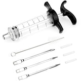 Turkey Meat Injector Syringe Kit with 3 Marinade Needles for BBQ Grill Smoker, 1 Cleaning Brush, 1 Oz/30 ml Large Capacity Injector Marinades for Meats Black TonJin