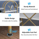 Gyfimoie Triple Wide Gold Bookshelf, 70.87" W x 71.34" H Large Modern Etagere Bookcase, Tall Display Shelf with 13-Tier Open Shelves, Freestanding Staggered Storage Shelf for Home Office (White/Gold) Gyfimoie