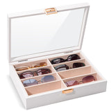 ProCase Wooden Sunglasses Organizer Trays for Men Women, Narrow Frame Glass Display Case Multiple Eyewear Eyeglass Holder Storage Box -White ProCase