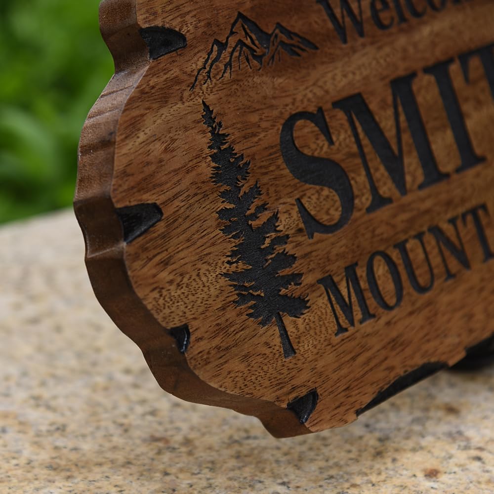 Personalized Cabin Sign - Rustic Wood Welcome Sign for Outdoor & Home Wall Decor - Customizable Farmhouse Decor, Backyard Sign & 3D Carving Wood Sign.3D carved decorative wooden plaques. - WoodArtSupply