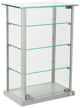 Small Curio Cabinet, Free Standing Glass Display Shelf, Adjustable, Aluminum (Silver Base) Displays2go