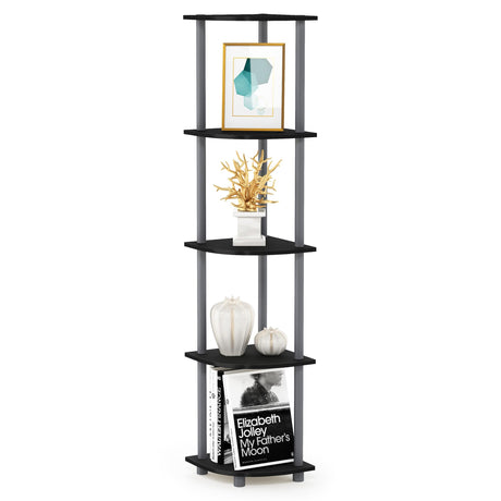 Furinno TURN-N-TUBE Corner Shelf, 5-Tier Corner Bookshelf, Open Storage Shelves, for Organization and Storage, Living Room, Home Office, Garage, Bedroom, Black Furinno