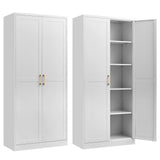 Kitchen Pantry Cabinet,71”White Metal Pantry Storage Cabinet with Doors and 4 Adjustable Shelves,Kitchen Cabinet with 2 Gold Handles,Tall Cabinet for Livingroom,Pantry, Bathroom,Kitchen SteeLoong