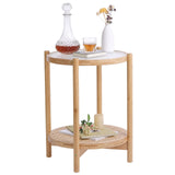 Tiita Rattan Coffee Table, Round End Table, 19.7Inch Modern Side Table, Small Bamboo Living Room Side Table, Glass Sofa End Table for Balcony and Office Outdoor/Indoor (Horizontal Stripe) Tiita