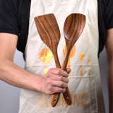 Gudamaye 13 inch Long Wooden Utensils for Cooking, Long Handle Wooden Spoons for Cooking, 7 PCES Crafting Wooden Spoon Set, Wooden Kitchen Utensil set, Natural Teak Wooden utensil Set Gudamaye