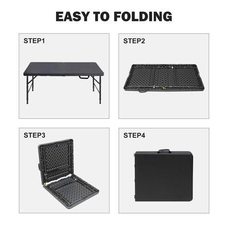 ICSPOID Portable Plastic Folding Table 4ft/6ft/8ft Heavy Duty White Black Picnic Dining Table Fold-in-Half for Camp Party Kitchen Indoor Outdoor ICSPOID
