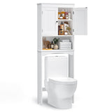 Bealife Over The Toilet Storage Cabinet with Open Shelf, Organizer with Adjustable Shelf and Double Doors,Over The Toilet Storage Shelf Free Standing- White Bealife