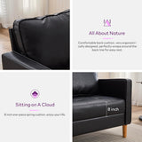 TYBOATLE 57" Small Black Faux Leather Sofa Couches, 3 Piece Living Room Set, Mid-Century Modern Tufted Comfy Loveseat, 2 Seater Office Couch Love Seat for Small Space Bedroom Drom Apartment TYBOATLE
