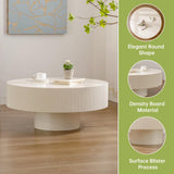 WUPDPQS Round Drum Coffee Table White Round Fluted Coffee Table Wood Circle Coffee Table Circular Pedestal Coffee Table Industrial Center Table for Farmhouse Living Room (White, 30.9 * 30.9 * 13.8") WUPDPQS