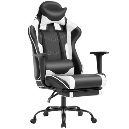 BestOffice Ergonomic Office, PC Gaming Chair Cheap Desk Chair Executive PU Leather Computer Chair Lumbar Support with Footrest Modern Task Rolling Swivel Chair for Women, Men(White)