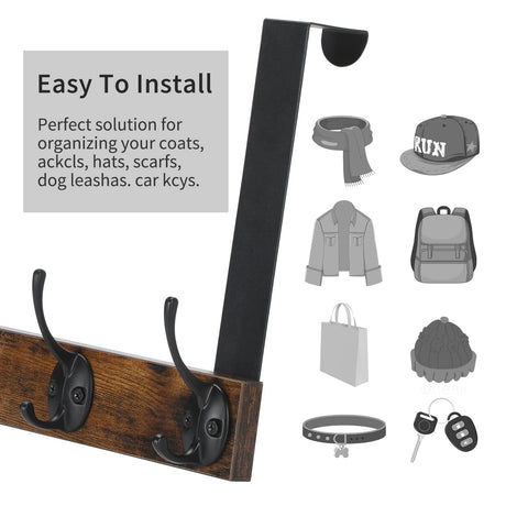 YINMIT Over The Door Hooks, Heavy Duty Vintage Wood Over Door Hanger Hook, Over The Door Coat Towel Rack for Hanging Towels, Clothes, Hats, Scarfs, Handbags, Back of Bathroom Door (Matte Black) YINMIT