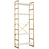 Shintenchi 5 Tiers Bookshelf, Classically Tall Bookcase Shelf,Industrial Book Rack,Modern Book Holder in Bedroom/Living Room/Home/Office, Storage Rack Shelves for Books/Movies,Gold Shintenchi