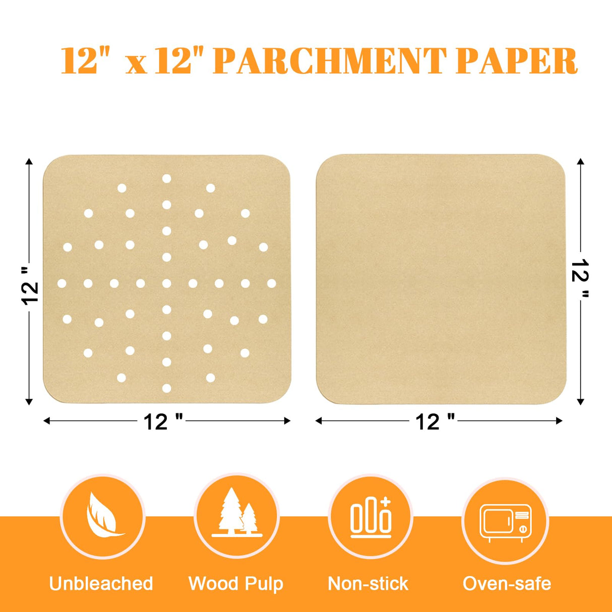 Golden Associate 12 x 12 inch Parchment Paper Liners Air Fryer Disposable Square130 Pcs, Perforated&without Holes Sheets Combo, 65-Pcs Each, Accessories for Ninja SP, Cuisinart, Breville, Instant Pot Golden Associate