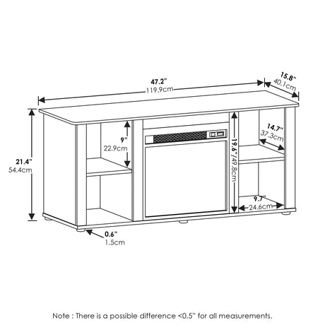 Furinno Jensen Entertainment Center Stand with Fireplace for TV up to 55 Inch, Americano, Corded Electric, Adjustable Furinno