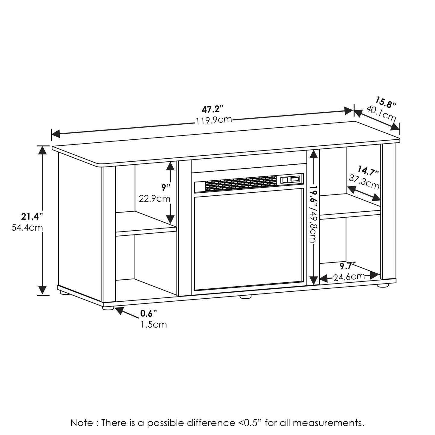 Furinno Jensen Fireplace Entertainment Center TV Stand with Open Storage for TV up to 55 Inch, French Oak Grey