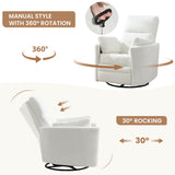 Swivel Rocker Recliner Chair, Manual Nursery Rocking Chair Upholstered Adult Rocking Chair with 2 Pillows for Living Room Bedroom (White, Manual Operation) choairy