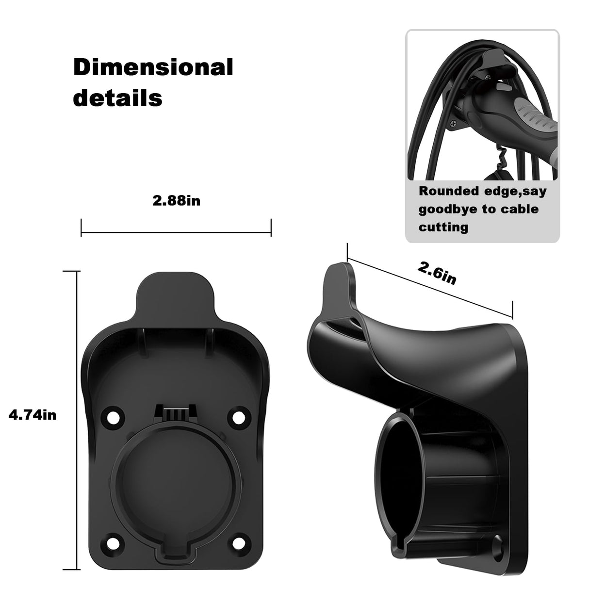 EV Charger Holder Wall Mount Electric Car Charging Cable Holster for SAE J1772 Charging Plug & Connector H3JANG