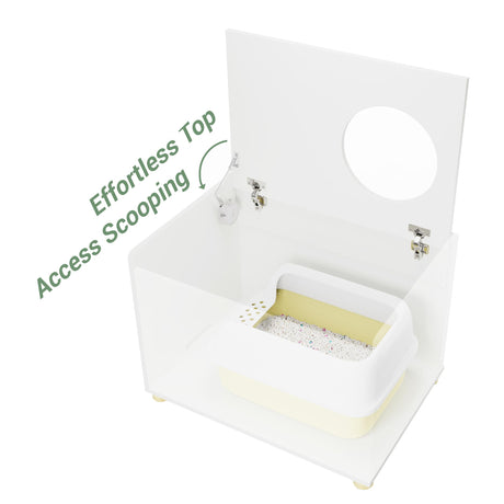 Amunrbrek Top Entry Litter Box Enclosure, Modern Flip Top Litter Box Furniture with Cat Scratch Mat, Side Table (White) amunrbrek