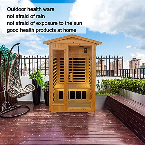 GLIFRON Outdoor Far Infrared 2 Person, 6 Low Emf Heaters Sauna Room, Bluetooth Speakers and Chromotherapy Lights, LED Reading Lamp, Natural GLIFRON