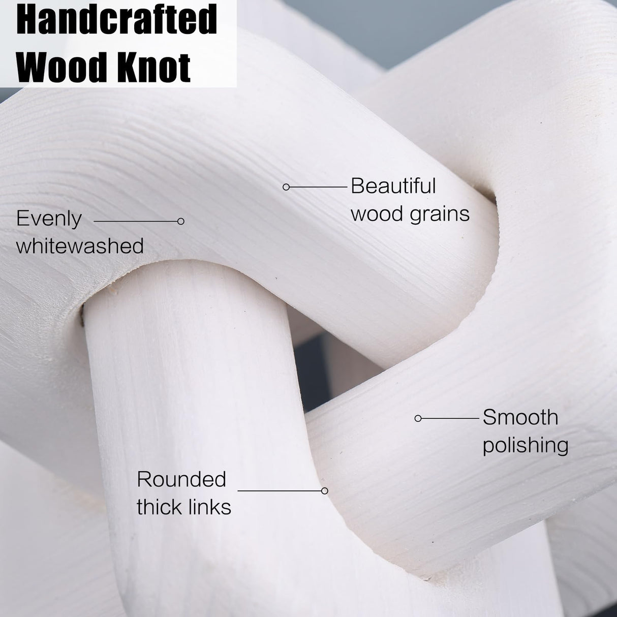 oliruim Wood Knot Decor Boho Hand-Carved White Wood Chain Knot Decor for Bookshelf, Shelf, Entryway Table, Coffee Table, Living Room TV Stand, Farmhouse Rustic Decor Aesthetics (White) oliruim