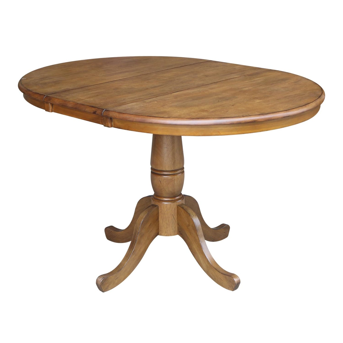 International Concepts 36" Round Top Pedestal Table with 12" Leaf-28.9" H-Dining Height, Pecan - WoodArtSupply