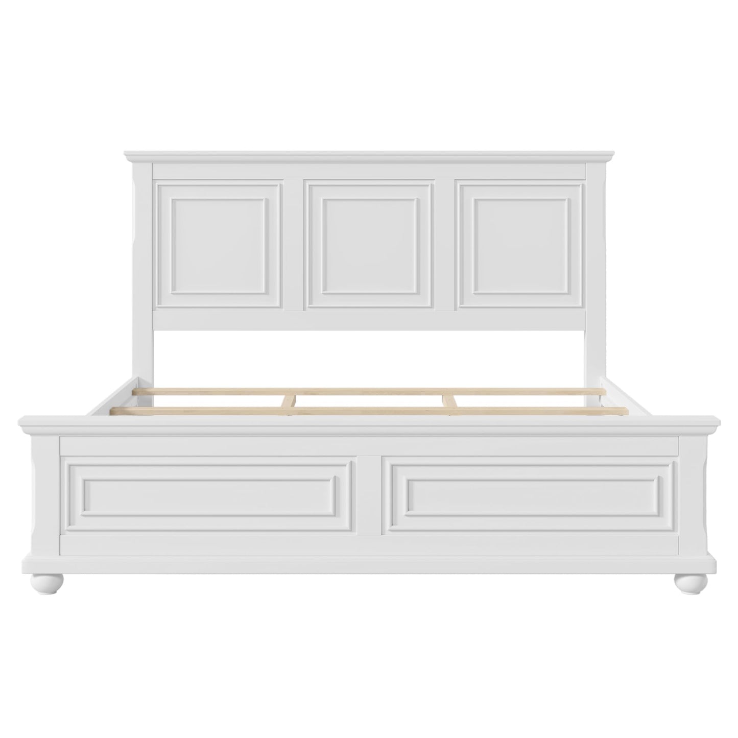 Merax King Vintage Pine Bed in White with Traditional Country Style - WoodArtSupply