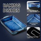 KOOV Bakeware Set, Ceramic Baking Dish Set, Rectangular Casserole Dish Set, lasagna Pan, Baking Pans Set for Cooking, Cake Dinner, Kitchen, 9 x 13 Inches, Reactive Glaze 3-Piece (Nebula Blue) KOOV