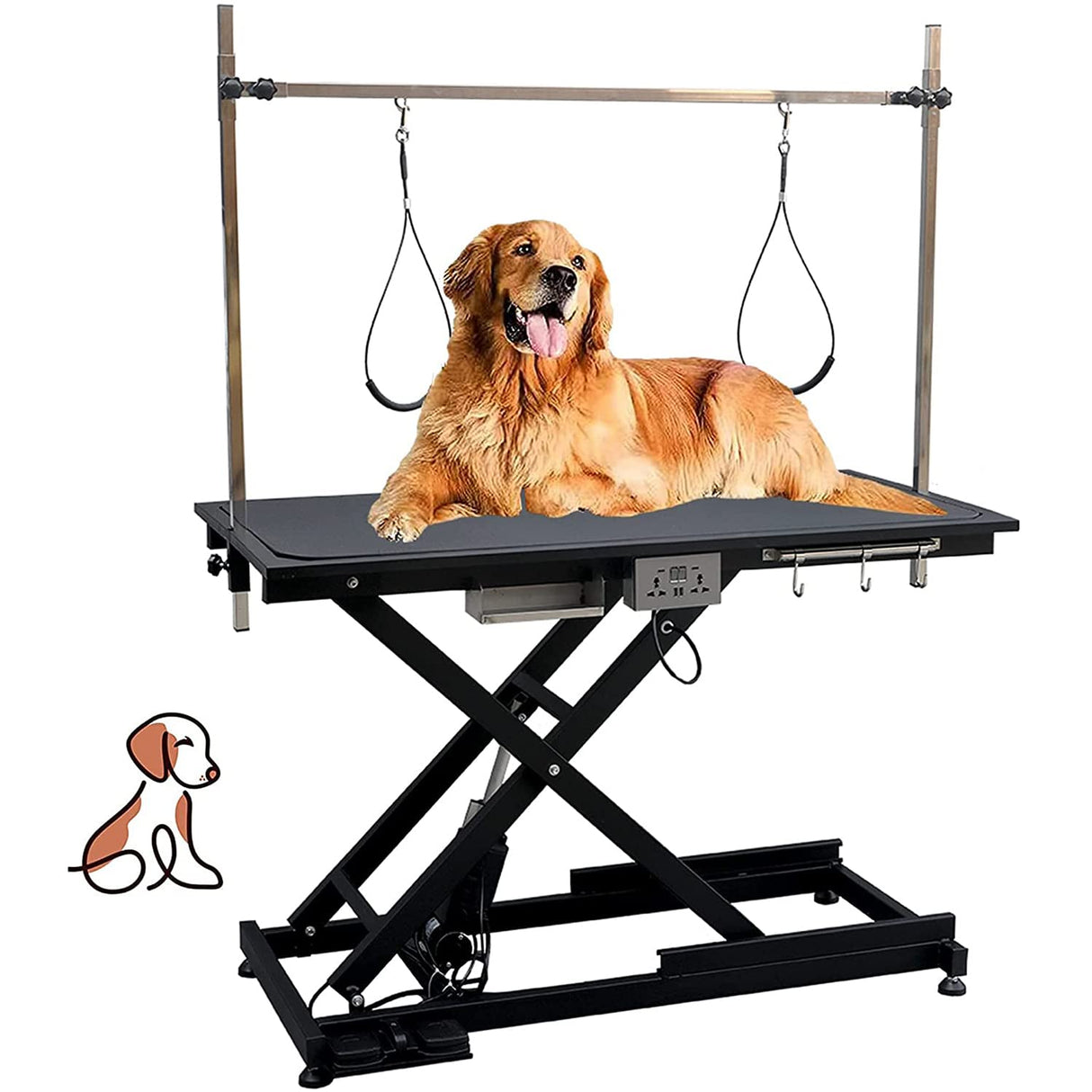 Upgrade Electric Pet Grooming Table Super Deluxe 50'' Heavy Duty Professional for Large Dogs with Overhead Arm, Anti-Skid Rubber Desktop Powerful Motor and Adjustable Height, Black JINTANGLI PET