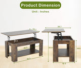 Ruesleag Coffee Table,Lift Top Coffee Table w/Hidden Compartment and Storage Shelf,Retro Wooden Lift Tabletop Dining Table Multifunctional Wooden Working Table for Home Office,39.4in L,Brown Ruesleag