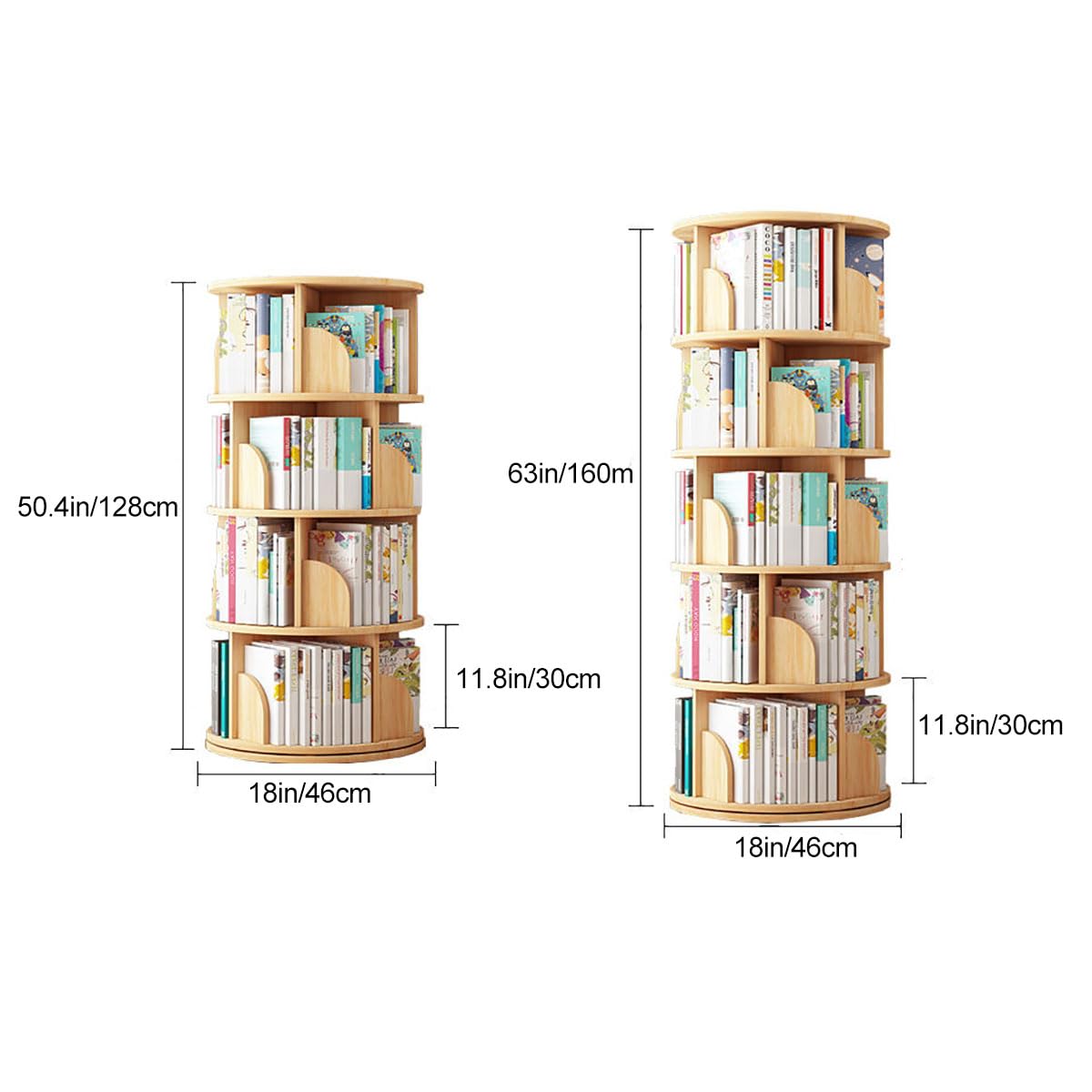 360° Rotating Bookshelf Tower – 4/5 Tier White Floor Standing Book Storage Rack for Kids and Adults - WoodArtSupply