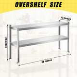 Yaocom 12" x 48" Stainless Steel Double Deck Overshelf for Prep Table Heavy Duty Commercial 2 Tier Shelf for Work Table in Restaurant Bar Kitchen Garage Home Hotel Yaocom