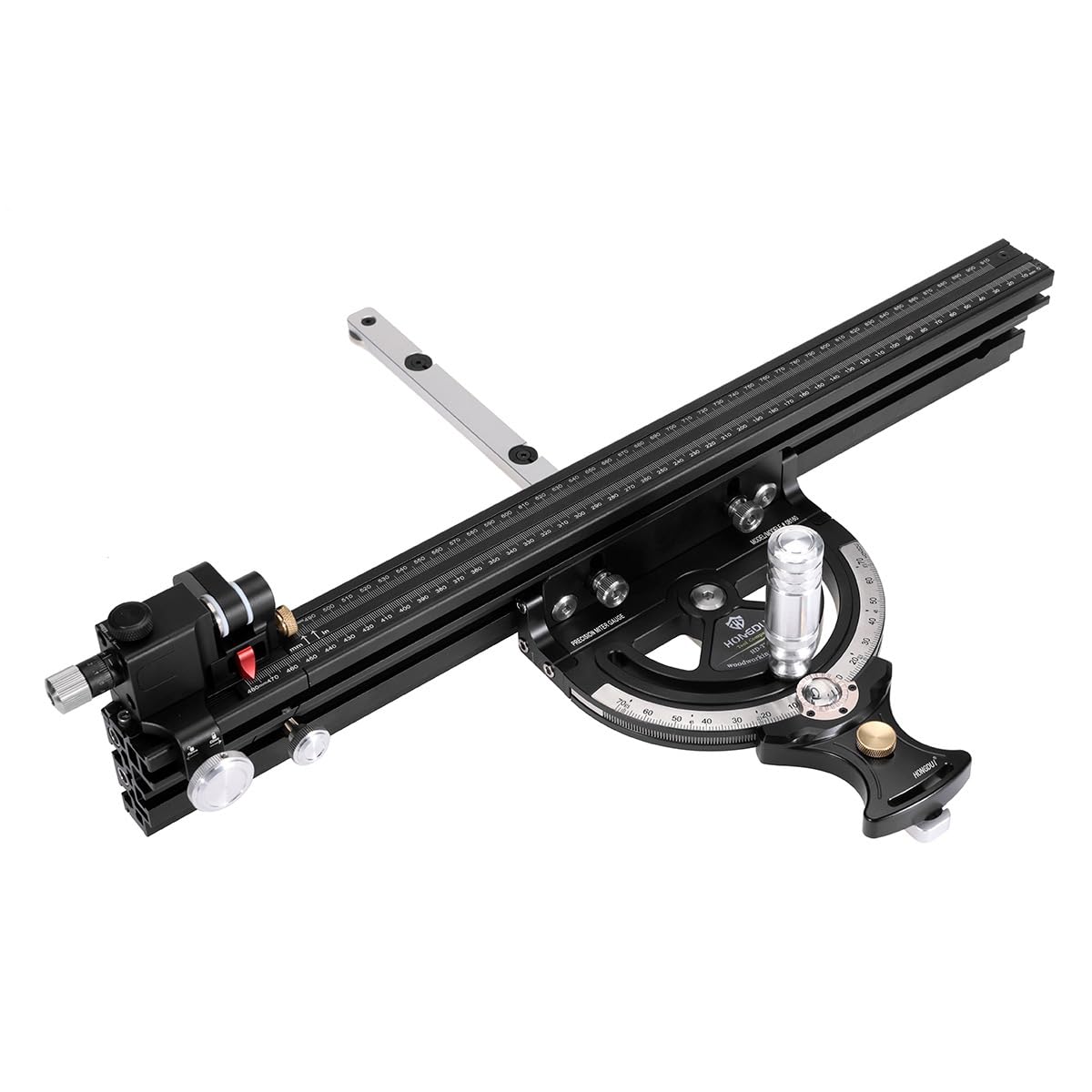 Precision Miter Gauge, Standard Slot, Aluminum Alloy Table Saw Miter Gauge with Miter Fence with 45 Degree Angled Ends for Maximum Stock Support & a Repetitive Cut Flip Stop MUKIDY