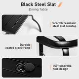 Omelaza 7 Pieces Patio Metal Furniture Outdoor Dining Set with 6 Stackable Bistro Chairs, and 60'' x 37'' Rectangle Table with Umbrella Hole (Black) Omelaza