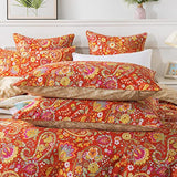 FADFAY Paisley Duvet Cover Set Queen Bohemian Damask Paisley Bedding Luxurious Orange Boho Paisley Comforter Cover Set 100% Cotton Ultra Soft Quilt Cover with Hidden Zipper Closure 3Pcs, Queen Size FADFAY