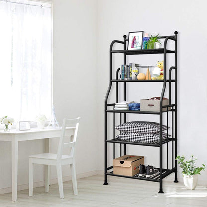 Forthcan Shelving Unit Bakers Rack Metal Storage Shelves Laundry Shelf Organizer Standing Shelf Units for Laundry Kitchen Bathroom Pantry Closet Indoor and Outdoor (5 Tier, Black)