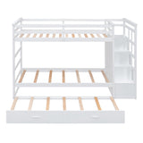 Harper & Bright Designs Twin Over Twin Bunk Bed with Trundle and Staircase, Solid Wood Bunk Bed for Kids Teens Adults (Natural White) Harper & Bright Designs