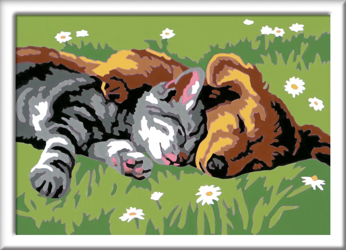Ravensburger CreArt Sleeping Cat & Dog Paint by Numbers Kit | Easy-to-Use for Kids | Perfect for Home Decor | Ideal Gift for Aspiring Artists - Ages 7 & Up Ravensburger