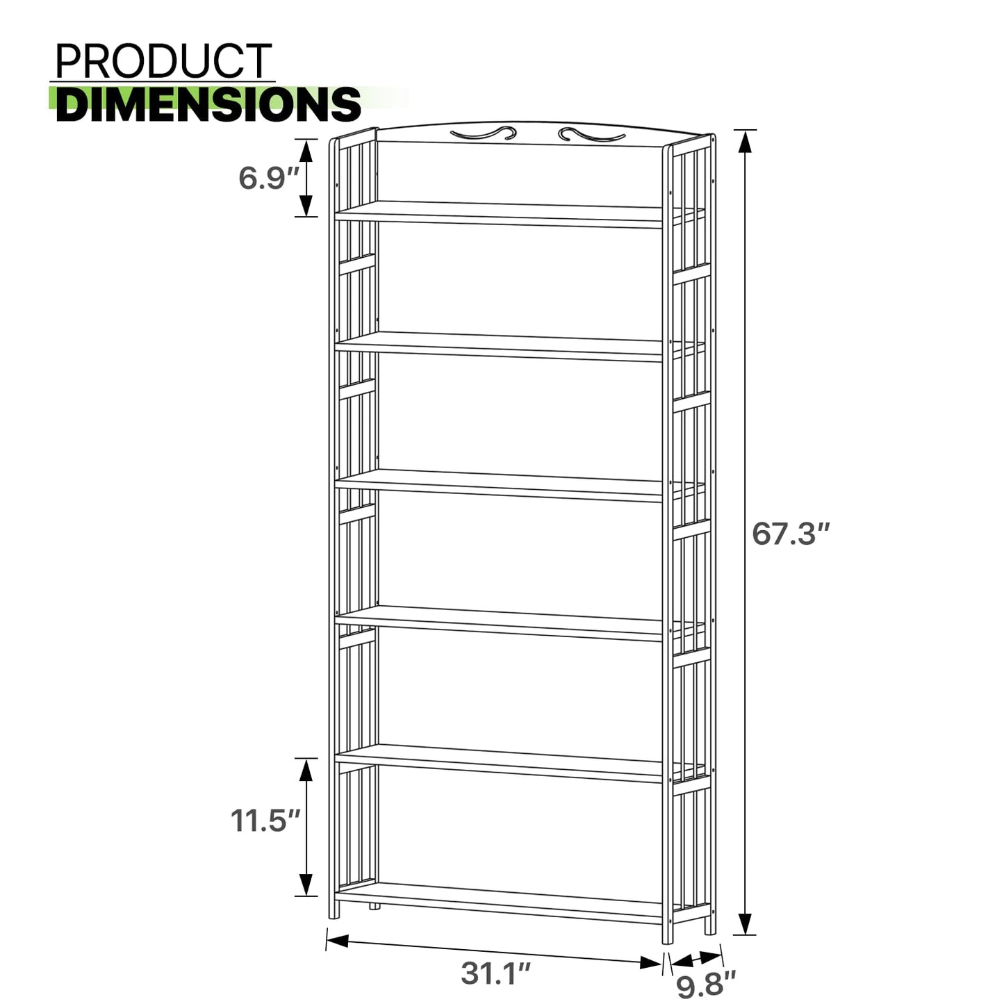 Magshion 6-Tier Bookshelf, Tall Narrow Bookcase Bamboo Book Shelf Freestanding Display Storage Cabinet, Home Office Book Shelves Rack Organize, Easy Assembly, Natural