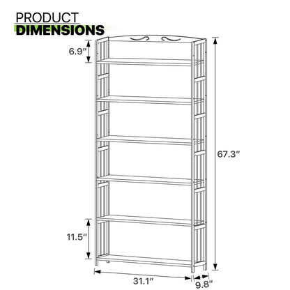 Magshion 6-Tier Bookshelf, Tall Narrow Bookcase Bamboo Book Shelf Freestanding Display Storage Cabinet, Home Office Book Shelves Rack Organize, Easy Assembly, Natural