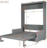 MERITLINE Full Murphy Bed with Couch,Wood Murphy Bed Cabinet with Sofa,Fold up Bed Grey Murphy Wall Bed Full Size MERITLINE