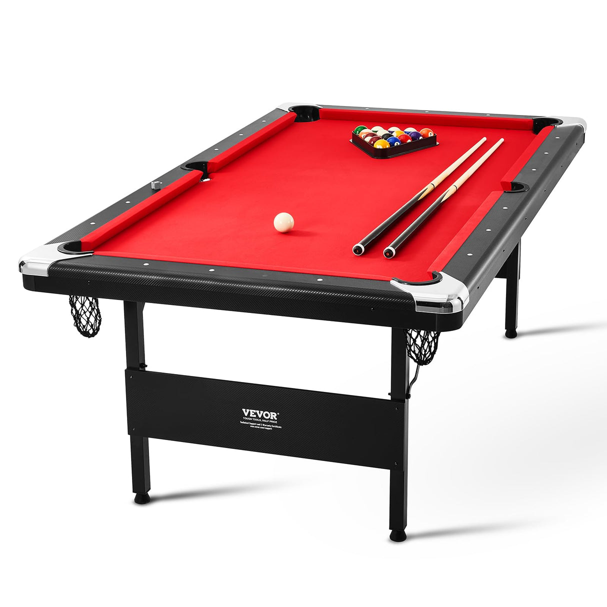VEVOR Billiards Table, 7 ft Pool Table, Portable Foldable Space-Saving Table, Billiard Table Set Includes Balls, Cues, Chalks and Brush, Black with Red Cloth, Perfect for Family Game Room Kids Adults VEVOR