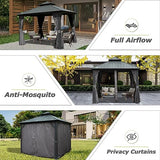 Domi 10' X 10' Hardtop Gazebo, Aluminum Metal Gazebo with Galvanized Steel Double Roof Canopy, Curtain and Netting, Permanent Gazebo Pavilion for Patio, Backyard, Deck, Lawn domi outdoor living