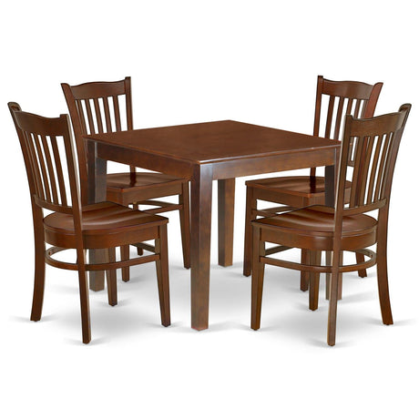 East West Furniture OXGR5-MAH-W Oxford 5 Piece Kitchen Set for 4 Includes a Square Dining Room Table and 4 Solid Wood Seat Chairs, 36x36 Inch East West Furniture