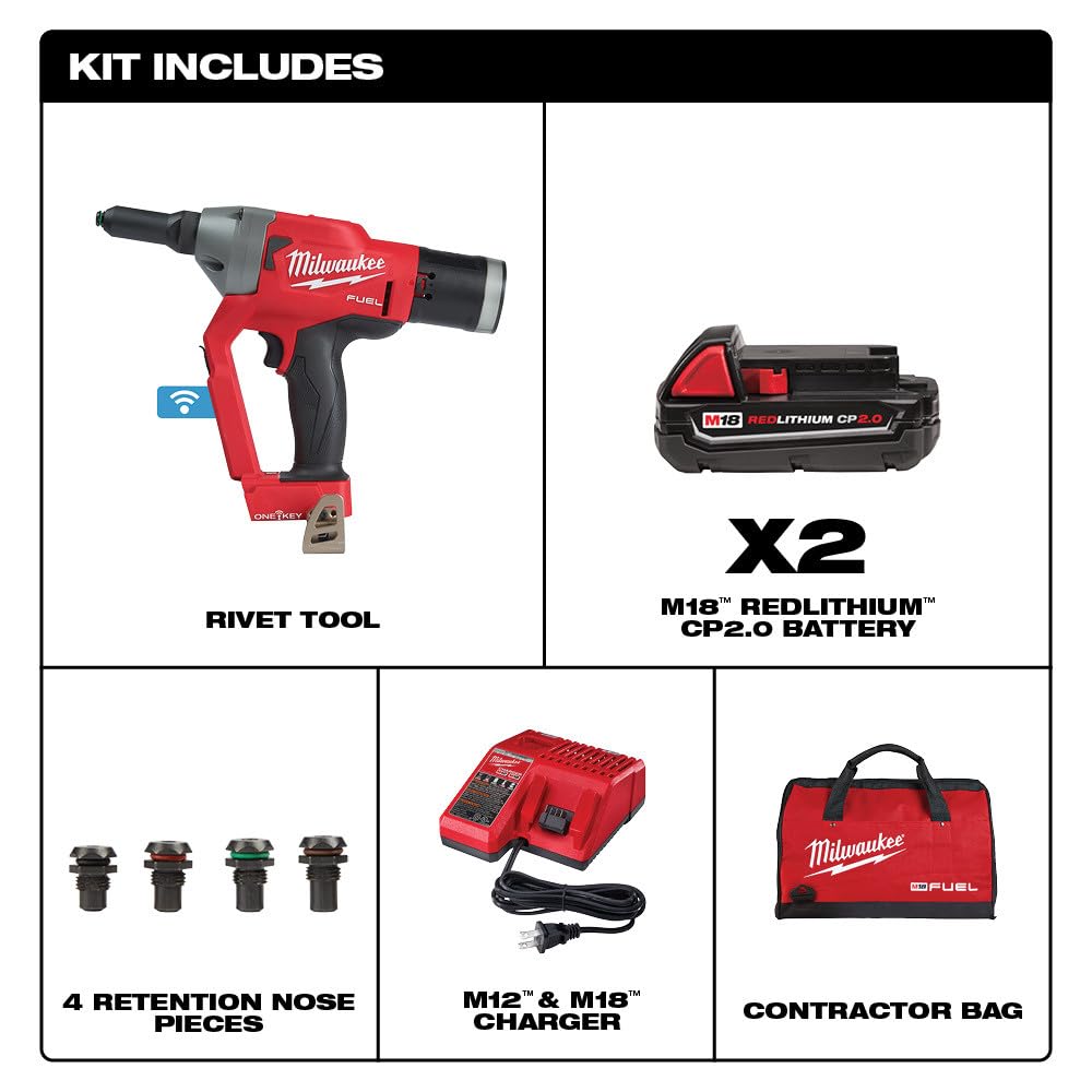 Milwaukee M18 Fuel ONE-Key 18-Volt Lithium-Ion Cordless Rivet Tool Kit - WoodArtSupply