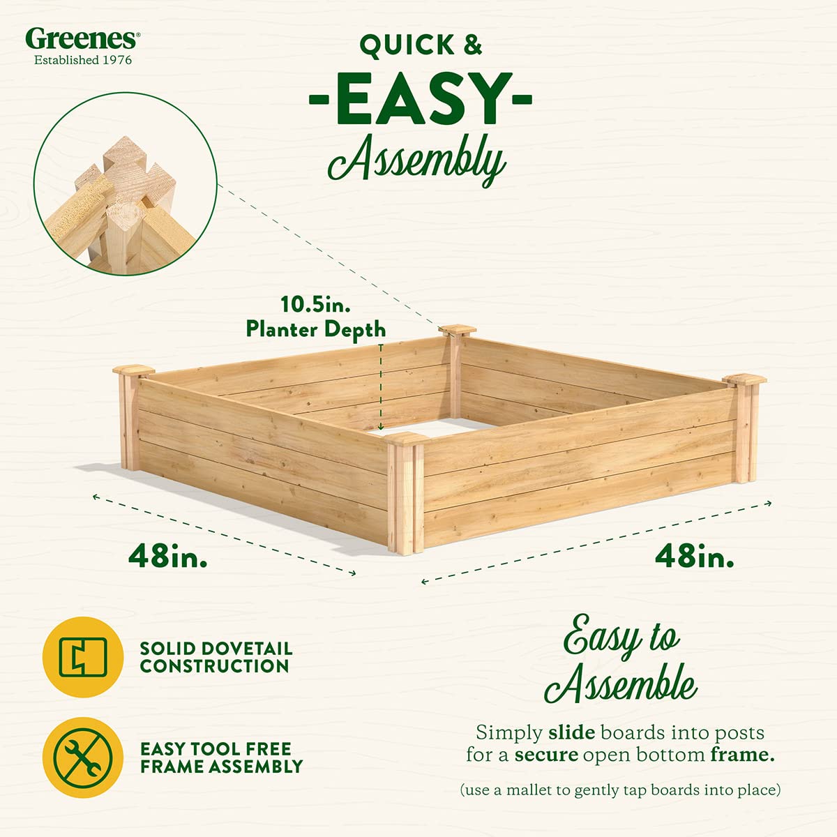 Greenes Fence Original Cedar Raised Garden Bed, 4' x 4' x 10.5" - Made in USA with North American Cedar - WoodArtSupply